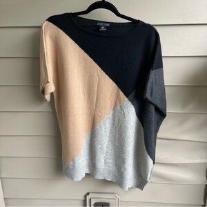 Lauren Hansen Colorblock 100% Cashmere Tan Short Sleeve Sweater Size M Medium‎